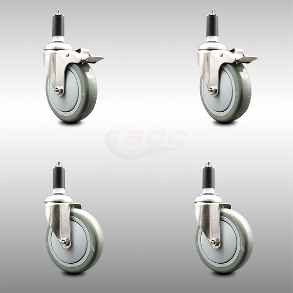 Service Caster 5 Inch 316SS Gray Poly Swivel 1-3/8 Inch Expanding Stem Caster Lock Brake, 2PK SCC-SS316TTLEX20S514-PPUB-2-S-2-138 - main